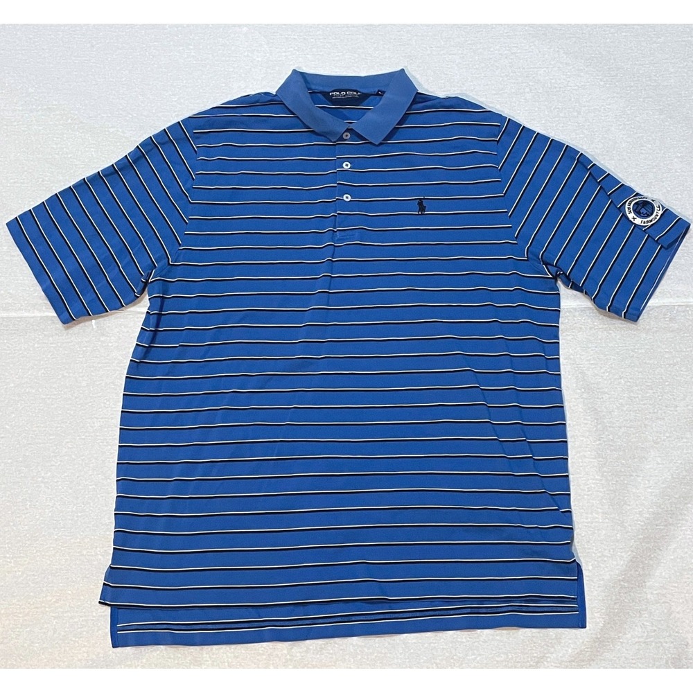 Ralph Lauren Polo Golf Blue Black Stripe Short Sleeve Polo Shirt Fairmount CC XL